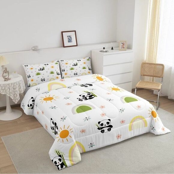Cute Rainbow Panda Kids Queen Size Bedding Set- Comforter And 2 Pillow Cases NWT - Picture 2 of 7